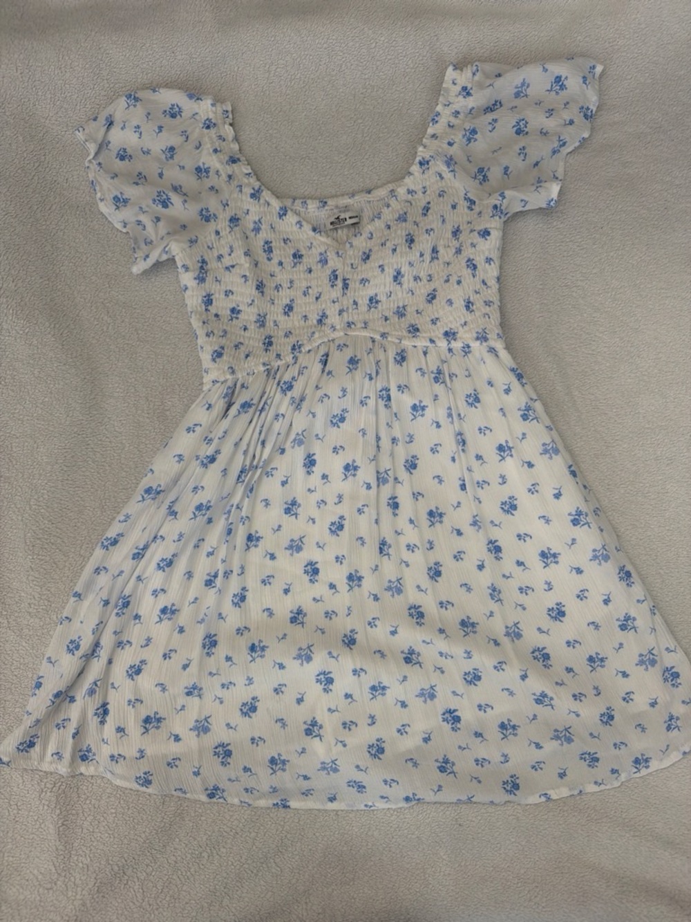 Hollister Blue Floral Smocked Babydoll Mini Dress